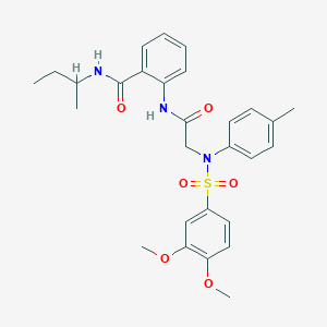 molecular formula C28H33N3O6S B425431 N-(sec-butyl)-2-[({[(3,4-dimethoxyphenyl)sulfonyl]-4-methylanilino}acetyl)amino]benzamide 