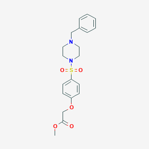molecular formula C20H24N2O5S B425436 Methyl {4-[(4-benzyl-1-piperazinyl)sulfonyl]phenoxy}acetate 