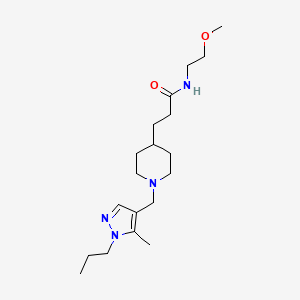 molecular formula C19H34N4O2 B4254409 N-(2-methoxyethyl)-3-{1-[(5-methyl-1-propyl-1H-pyrazol-4-yl)methyl]-4-piperidinyl}propanamide 