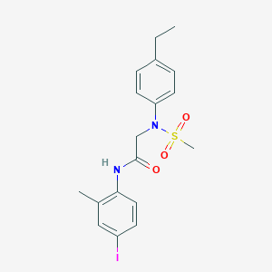 molecular formula C18H21IN2O3S B425441 2-[4-ethyl(methylsulfonyl)anilino]-N-(4-iodo-2-methylphenyl)acetamide 
