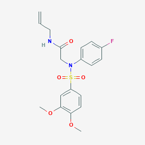 molecular formula C19H21FN2O5S B425450 N-allyl-2-{[(3,4-dimethoxyphenyl)sulfonyl]-4-fluoroanilino}acetamide 