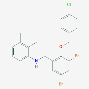 molecular formula C22H20Br2ClNO B425472 N-{3,5-dibromo-2-[(4-chlorobenzyl)oxy]benzyl}-N-(2,3-dimethylphenyl)amine 
