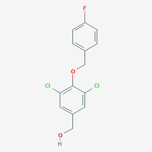 molecular formula C14H11Cl2FO2 B425473 {3,5-Dichloro-4-[(4-fluorobenzyl)oxy]phenyl}methanol 