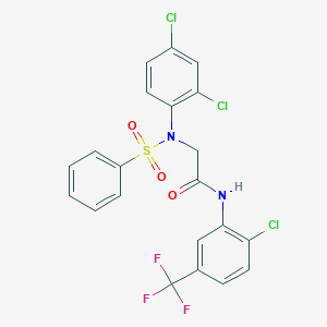 molecular formula C21H14Cl3F3N2O3S B425478 N-[2-chloro-5-(trifluoromethyl)phenyl]-2-[2,4-dichloro(phenylsulfonyl)anilino]acetamide 