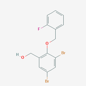 molecular formula C14H11Br2FO2 B425482 {3,5-Dibromo-2-[(2-fluorobenzyl)oxy]phenyl}methanol 