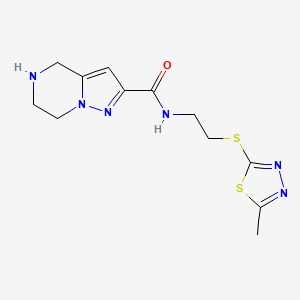 molecular formula C12H16N6OS2 B4254829 N-{2-[(5-methyl-1,3,4-thiadiazol-2-yl)thio]ethyl}-4,5,6,7-tetrahydropyrazolo[1,5-a]pyrazine-2-carboxamide hydrochloride 