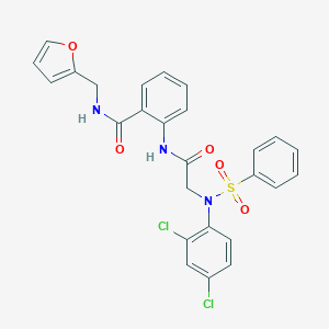molecular formula C26H21Cl2N3O5S B425487 2-({[2,4-dichloro(phenylsulfonyl)anilino]acetyl}amino)-N-(2-furylmethyl)benzamide 