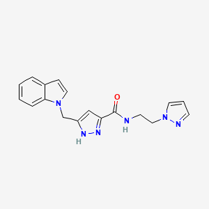 molecular formula C18H18N6O B4254910 5-(1H-indol-1-ylmethyl)-N-[2-(1H-pyrazol-1-yl)ethyl]-1H-pyrazole-3-carboxamide 