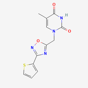 molecular formula C12H10N4O3S B4254963 5-methyl-1-{[3-(2-thienyl)-1,2,4-oxadiazol-5-yl]methyl}-2,4(1H,3H)-pyrimidinedione 