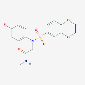 molecular formula C17H17FN2O5S B425497 2-[(2,3-dihydro-1,4-benzodioxin-6-ylsulfonyl)-4-fluoroanilino]-N-methylacetamide 