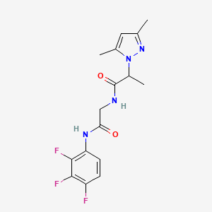 molecular formula C16H17F3N4O2 B4255040 2-(3,5-dimethyl-1H-pyrazol-1-yl)-N-{2-oxo-2-[(2,3,4-trifluorophenyl)amino]ethyl}propanamide 