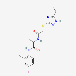 molecular formula C16H20FN5O2S B4255050 2-({[(3-ethyl-1H-1,2,4-triazol-5-yl)thio]acetyl}amino)-N-(4-fluoro-2-methylphenyl)propanamide 