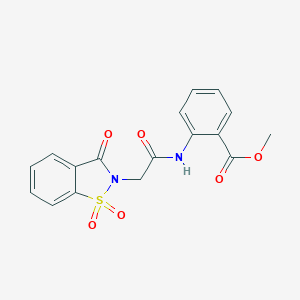 molecular formula C17H14N2O6S B425513 methyl 2-{[(1,1-dioxido-3-oxo-1,2-benzisothiazol-2(3H)-yl)acetyl]amino}benzoate CAS No. 474480-20-1