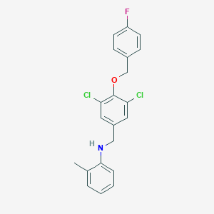 molecular formula C21H18Cl2FNO B425517 N-{3,5-dichloro-4-[(4-fluorobenzyl)oxy]benzyl}-2-methylaniline 