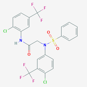 molecular formula C22H14Cl2F6N2O3S B425526 2-[4-chloro(phenylsulfonyl)-3-(trifluoromethyl)anilino]-N-[2-chloro-5-(trifluoromethyl)phenyl]acetamide 
