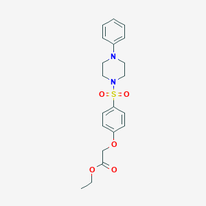 molecular formula C20H24N2O5S B425530 Ethyl {4-[(4-phenyl-1-piperazinyl)sulfonyl]phenoxy}acetate 