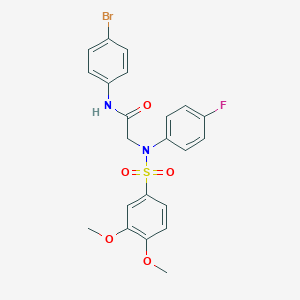 molecular formula C22H20BrFN2O5S B425533 N-(4-bromophenyl)-2-{[(3,4-dimethoxyphenyl)sulfonyl]-4-fluoroanilino}acetamide 
