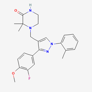 4-{[3-(3-fluoro-4-methoxyphenyl)-1-(2-methylphenyl)-1H-pyrazol-4-yl]methyl}-3,3-dimethyl-2-piperazinone