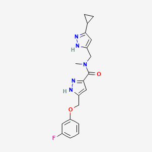 molecular formula C19H20FN5O2 B4255417 N-[(5-cyclopropyl-1H-pyrazol-3-yl)methyl]-5-[(3-fluorophenoxy)methyl]-N-methyl-1H-pyrazole-3-carboxamide 