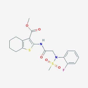 molecular formula C19H21FN2O5S2 B425543 Methyl 2-({[2-fluoro(methylsulfonyl)anilino]acetyl}amino)-4,5,6,7-tetrahydro-1-benzothiophene-3-carboxylate 