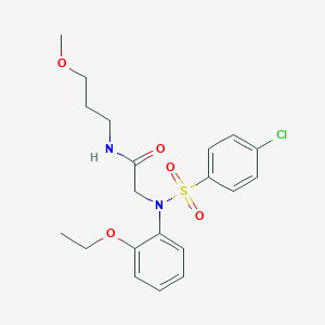 molecular formula C20H25ClN2O5S B425544 2-{[(4-chlorophenyl)sulfonyl]-2-ethoxyanilino}-N-(3-methoxypropyl)acetamide 