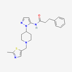molecular formula C22H27N5OS B4255452 N-(1-{1-[(2-methyl-1,3-thiazol-5-yl)methyl]-4-piperidinyl}-1H-pyrazol-5-yl)-3-phenylpropanamide 