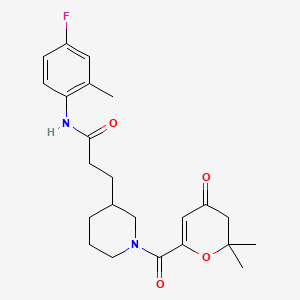 molecular formula C23H29FN2O4 B4255574 3-{1-[(2,2-dimethyl-4-oxo-3,4-dihydro-2H-pyran-6-yl)carbonyl]-3-piperidinyl}-N-(4-fluoro-2-methylphenyl)propanamide 