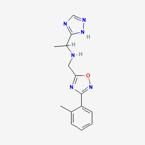 molecular formula C14H16N6O B4255746 N-{[3-(2-methylphenyl)-1,2,4-oxadiazol-5-yl]methyl}-1-(1H-1,2,4-triazol-5-yl)ethanamine 