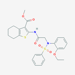 molecular formula C26H28N2O6S2 B425577 Methyl 2-({[2-ethoxy(phenylsulfonyl)anilino]acetyl}amino)-4,5,6,7-tetrahydro-1-benzothiophene-3-carboxylate 