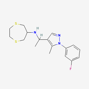 molecular formula C17H22FN3S2 B4255872 1,4-dithiepan-6-yl{1-[1-(3-fluorophenyl)-5-methyl-1H-pyrazol-4-yl]ethyl}amine 