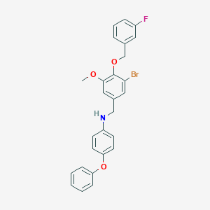 molecular formula C27H23BrFNO3 B425591 N-{3-bromo-4-[(3-fluorobenzyl)oxy]-5-methoxybenzyl}-N-(4-phenoxyphenyl)amine 
