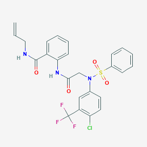 molecular formula C25H21ClF3N3O4S B425594 N-allyl-2-({[4-chloro(phenylsulfonyl)-3-(trifluoromethyl)anilino]acetyl}amino)benzamide 