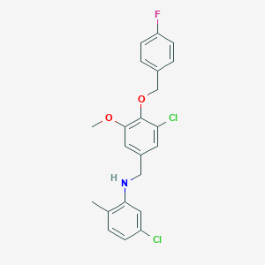 molecular formula C22H20Cl2FNO2 B425598 5-chloro-N-{3-chloro-4-[(4-fluorobenzyl)oxy]-5-methoxybenzyl}-2-methylaniline 