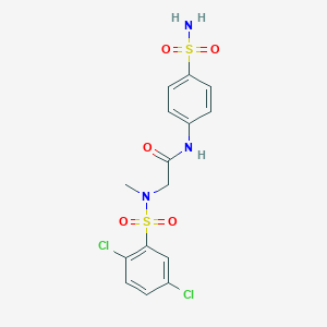 molecular formula C15H15Cl2N3O5S2 B425602 N-[4-(aminosulfonyl)phenyl]-2-[[(2,5-dichlorophenyl)sulfonyl](methyl)amino]acetamide 