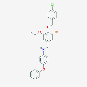 molecular formula C28H25BrClNO3 B425617 N-{3-bromo-4-[(4-chlorobenzyl)oxy]-5-ethoxybenzyl}-4-phenoxyaniline 