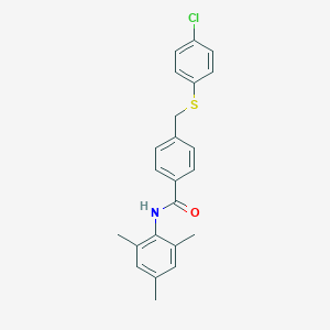 molecular formula C23H22ClNOS B425622 4-{[(4-chlorophenyl)sulfanyl]methyl}-N-mesitylbenzamide 