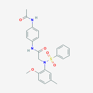 molecular formula C24H25N3O5S B425639 N-[4-(acetylamino)phenyl]-2-[2-methoxy-5-methyl(phenylsulfonyl)anilino]acetamide 
