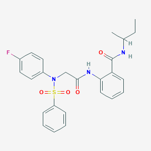 molecular formula C25H26FN3O4S B425646 N-(sec-butyl)-2-({[4-fluoro(phenylsulfonyl)anilino]acetyl}amino)benzamide 
