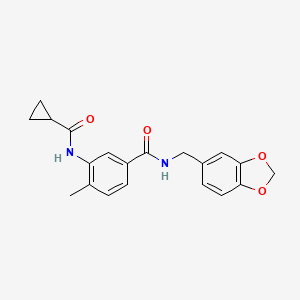molecular formula C20H20N2O4 B4256464 N-(1,3-benzodioxol-5-ylmethyl)-3-[(cyclopropylcarbonyl)amino]-4-methylbenzamide 