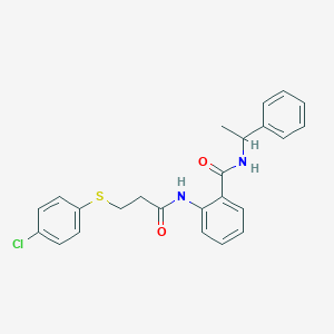 molecular formula C24H23ClN2O2S B425648 2-({3-[(4-chlorophenyl)sulfanyl]propanoyl}amino)-N-(1-phenylethyl)benzamide 