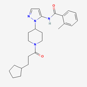 molecular formula C24H32N4O2 B4256504 N-{1-[1-(3-cyclopentylpropanoyl)-4-piperidinyl]-1H-pyrazol-5-yl}-2-methylbenzamide 
