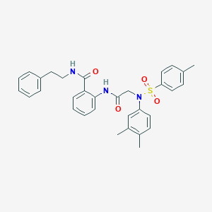 molecular formula C32H33N3O4S B425653 2-[({3,4-dimethyl[(4-methylphenyl)sulfonyl]anilino}acetyl)amino]-N-(2-phenylethyl)benzamide 