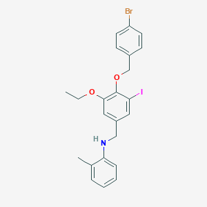 molecular formula C23H23BrINO2 B425657 N-{4-[(4-bromobenzyl)oxy]-3-ethoxy-5-iodobenzyl}-N-(2-methylphenyl)amine 