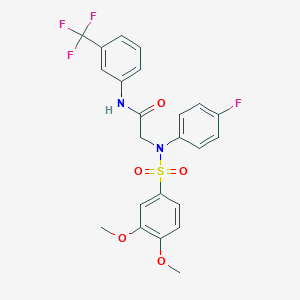 molecular formula C23H20F4N2O5S B425664 2-{[(3,4-dimethoxyphenyl)sulfonyl]-4-fluoroanilino}-N-[3-(trifluoromethyl)phenyl]acetamide 