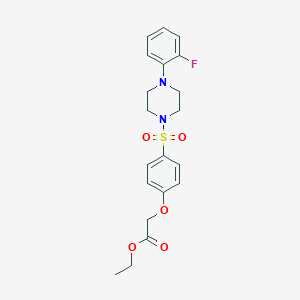 molecular formula C20H23FN2O5S B425665 Ethyl (4-{[4-(2-fluorophenyl)-1-piperazinyl]sulfonyl}phenoxy)acetate 