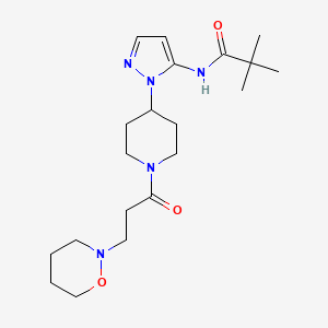 molecular formula C20H33N5O3 B4256670 2,2-dimethyl-N-(1-{1-[3-(1,2-oxazinan-2-yl)propanoyl]-4-piperidinyl}-1H-pyrazol-5-yl)propanamide 