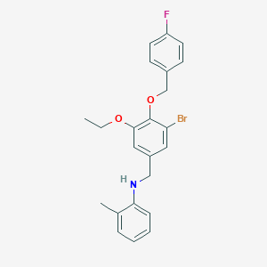 molecular formula C23H23BrFNO2 B425676 N-{3-bromo-5-ethoxy-4-[(4-fluorobenzyl)oxy]benzyl}-2-methylaniline 
