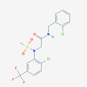 molecular formula C17H15Cl2F3N2O3S B425677 N-(2-chlorobenzyl)-2-[2-chloro(methylsulfonyl)-5-(trifluoromethyl)anilino]acetamide 
