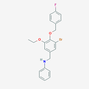 molecular formula C22H21BrFNO2 B425681 N-{3-bromo-5-ethoxy-4-[(4-fluorobenzyl)oxy]benzyl}-N-phenylamine 