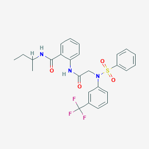 molecular formula C26H26F3N3O4S B425688 N-(sec-butyl)-2-({[(phenylsulfonyl)-3-(trifluoromethyl)anilino]acetyl}amino)benzamide 
